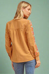 Mustard V-Neck Embroidered Top