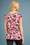 Pink Floral Flutter Sleeve Top