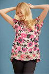 Pink Floral Flutter Sleeve Top
