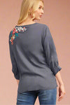 Round Neck Embroidered Charcoal Top