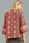 Split Neck Bell Sleeve Embroidered Top Red