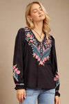 Black Checkered Embroidered Top