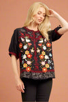 Mandarin Collar Embroiderd Top Black