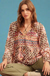 Geometric Embroidered Printed Top - Rust