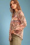Geometric Embroidered Printed Top - Rust