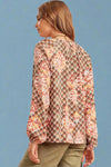 Geometric Embroidered Printed Top - Rust