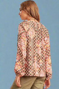 Geometric Embroidered Printed Top - Rust