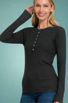 Long Sleeve Henley Top Black