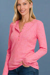 Long Sleeve Henley Top Pink