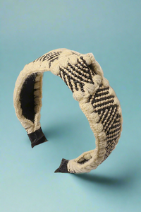 Woven Knotted Headband - Beige Black
