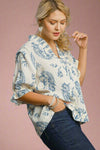 Two Tone Paisley Print Top - Blue
