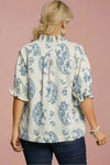 Two Tone Paisley Print Top - Blue