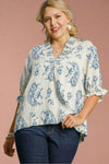Two Tone Paisley Print Top - Blue