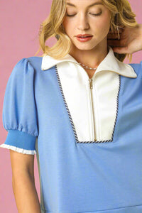 Luxeknit Half Zip Mini Dress - Blue