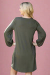 V-Neck Long Sleeve Dress - Olive