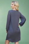 V-Neck Long Sleeve Dress - Grey
