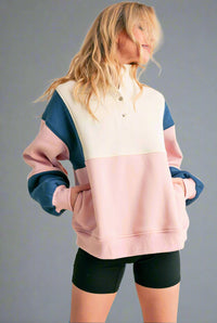 Retro Colorblock Pullover - Pink Blue