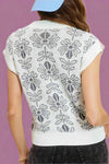 Floral Sleeveless Sweater Vest Top - Pebble