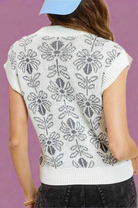 Floral Sleeveless Sweater Vest Top - Pebble