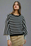 Stripe Puff Sleeve Sweater - Black
