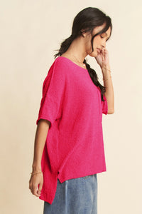 Solid Loose Sweater Top Magenta Pink