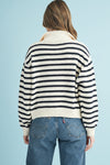 Half-Zip Pointelle Stripe Sweater