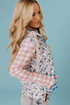 Full Zip Gingham Garden Sweatshirt