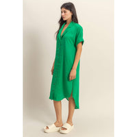 Casual Buttoned Shirts Midi Dress - Green
