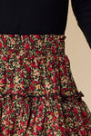 Floral Print Ruffled Mini Skirt With Lining - Black