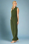 Ruffled V Neck Jumpsuit With Elastic Waistband - Green