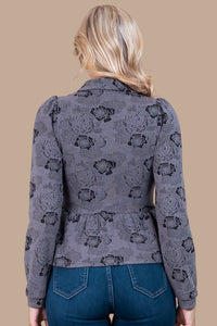 Floral Ruffle Bottom Top - Gray