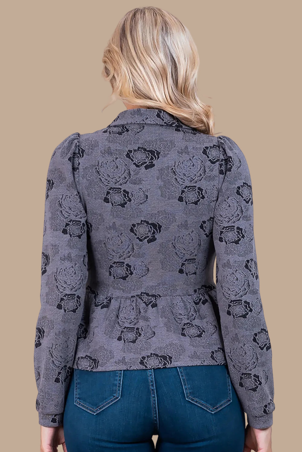 Floral Ruffle Bottom Top - Gray