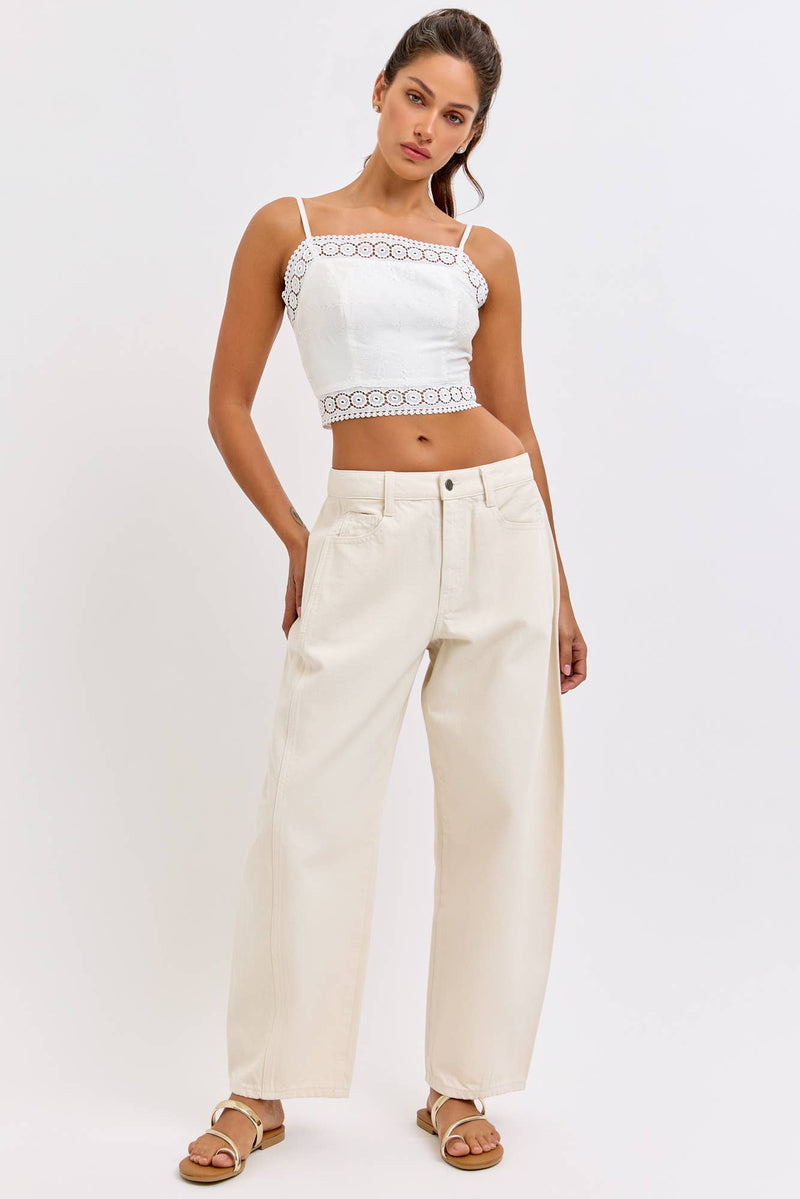 Side Leg Panel Mid Waist Barrel Leg Side Panels C268 - Cello Cream 100% Cotton Pant – Spot