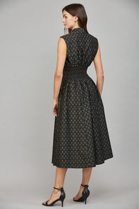 V-Neck Front Zip Midi Dress - Black