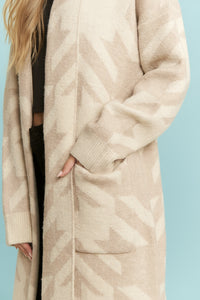 Giant Houndstooth Print Cardigan - Oatmeal