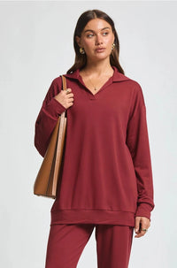 Collared V-Neck Top - Cabernet