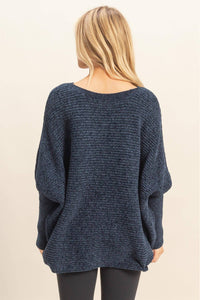 Chenille Boat Neck Sweater - Navy