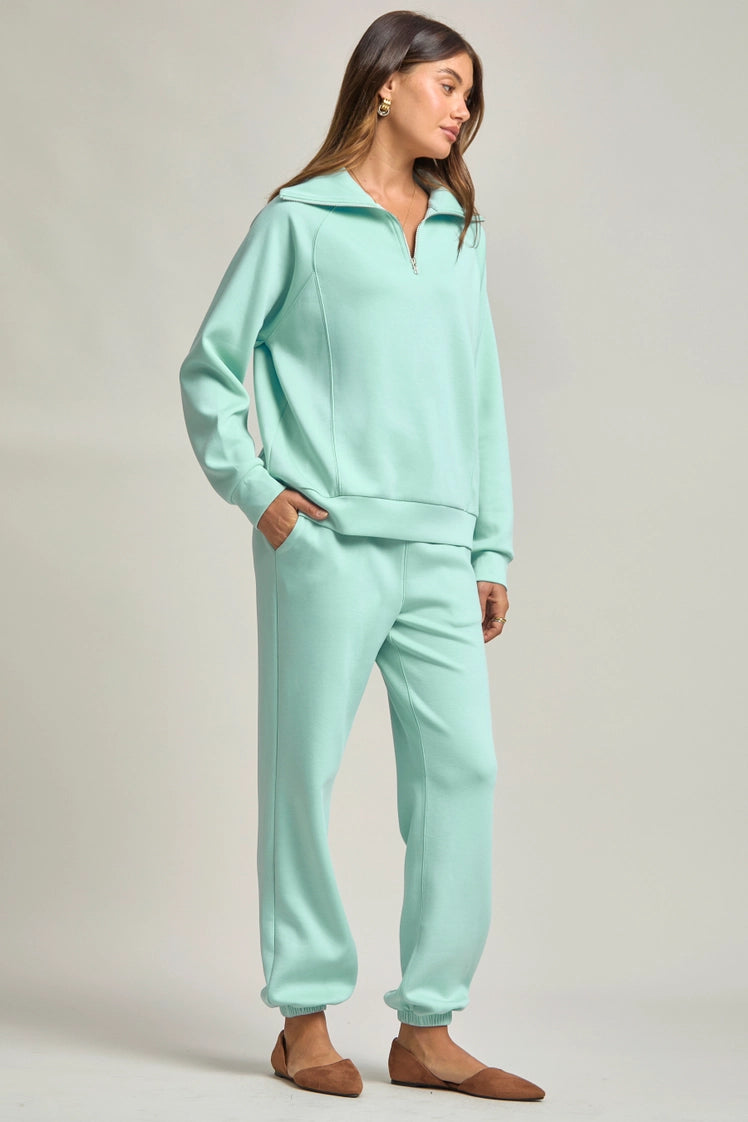 Hamptons Quarter Zip Top - Spring Mint