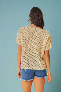 Cream Sherbet Open Knit Tee