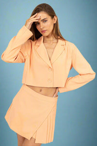 Cropped Button Down Blazer - Apricot