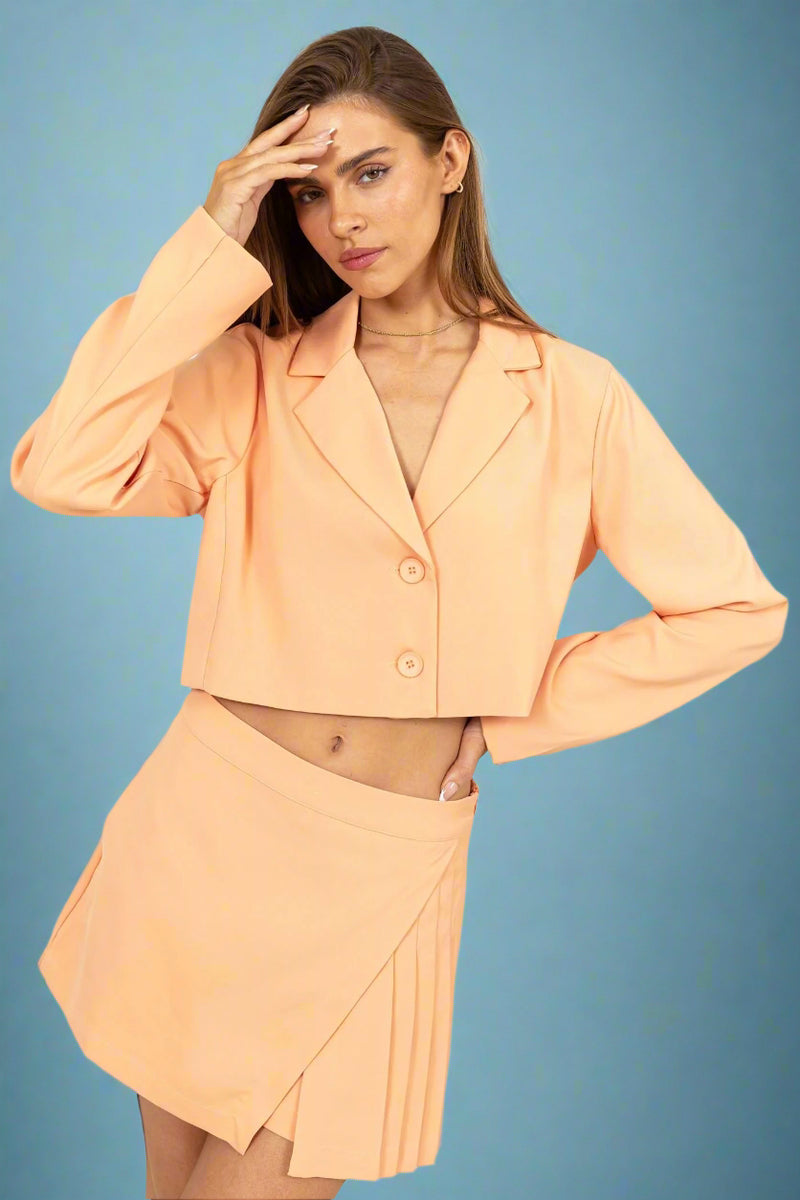 Pleated High Waist Wrap Skort - Apricot