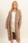 Striped Open Front Long Cardigan - Mocha