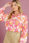 Bright Floral Blouse - Pink Orange