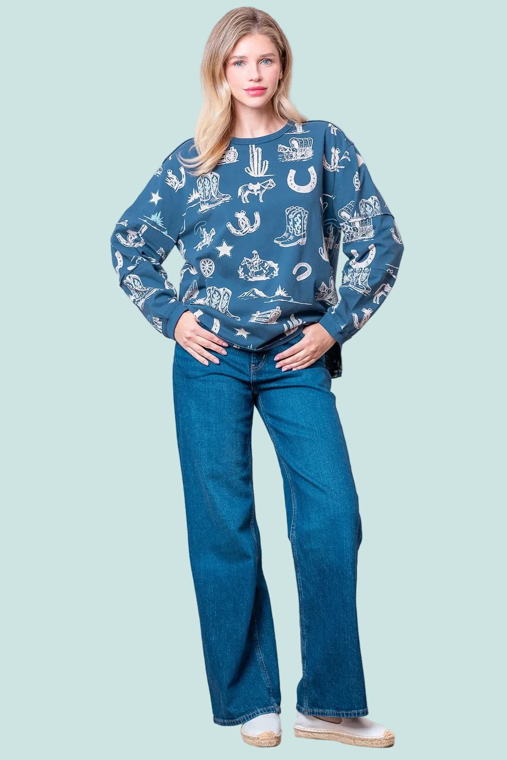 Western Printed Top - Navy