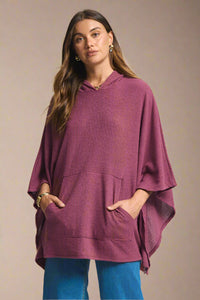 Ribbed Knit Poncho Top - Mulberry Rose