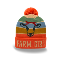 Farm Girl Cow Knit Pom Pom Beanie