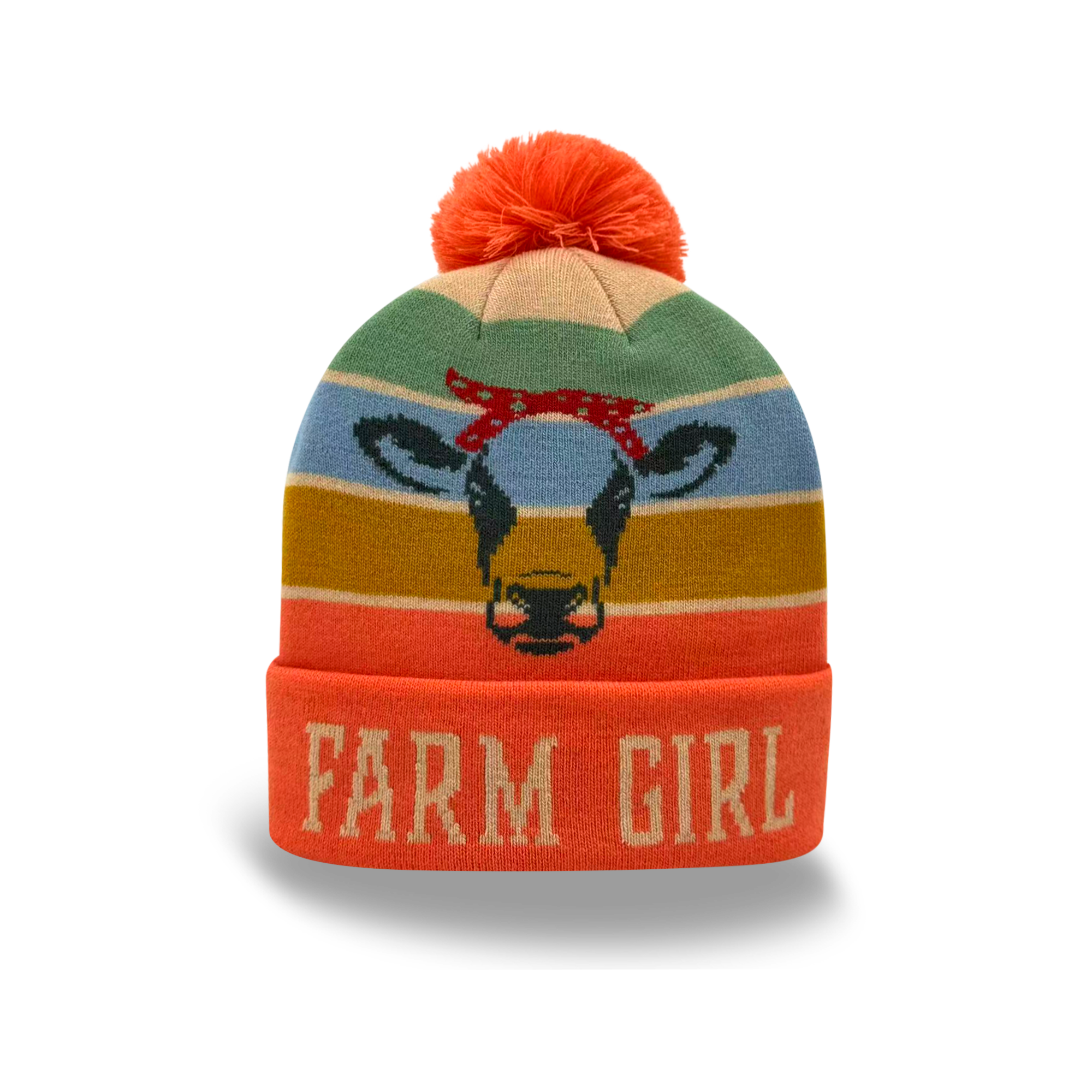 Farm Girl Cow Knit Pom Pom Beanie