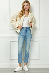 Floral Quilted Zip Jacket - Cream
