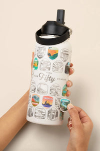 Fifty States Bucket List Water Bottle - Cream
