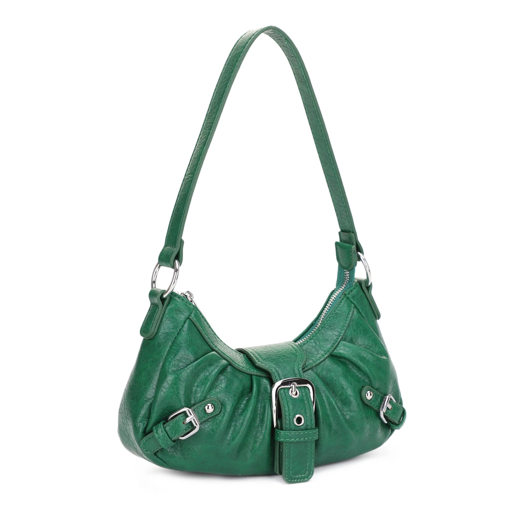 Grunge Buckle Baguette Shoulder Bag - Green